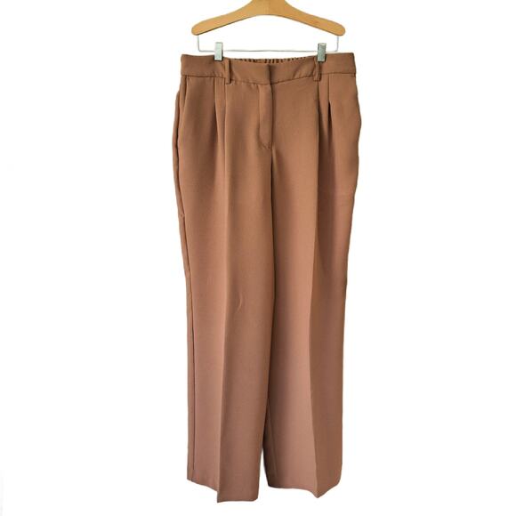 CYNTHIA ROWLEY Brown Pleated High Waisted Wide Leg Trouser Pant Size 10 Fall - Picture 3 of 7